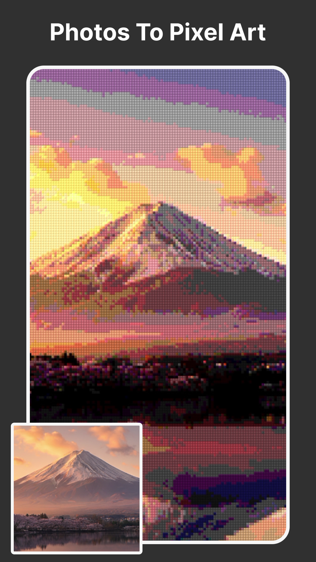 Pixelify photo-to-pixel-art conversion of Mount Fuji