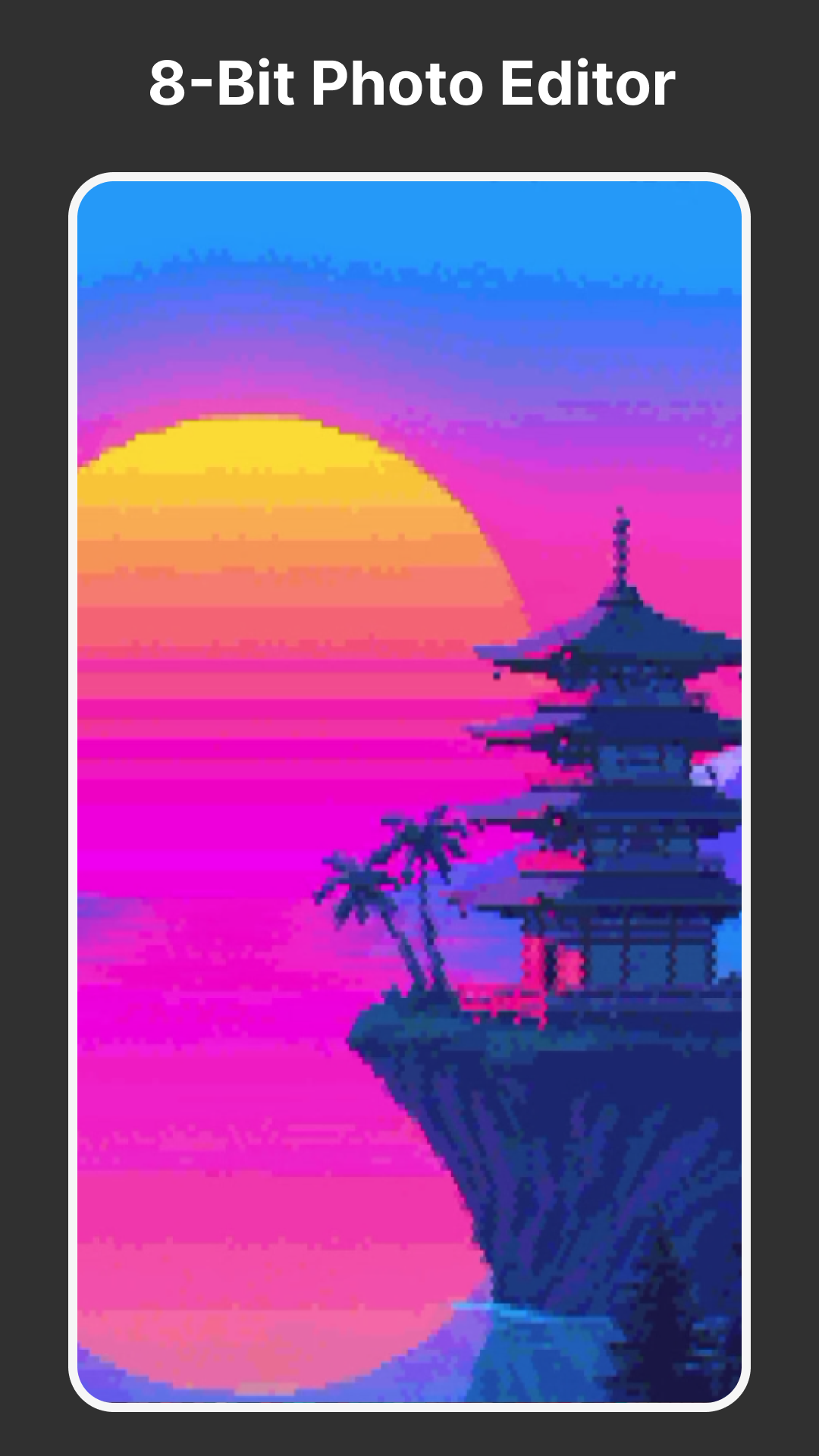Pixelify 8-bit photo editor with a neon retro scene